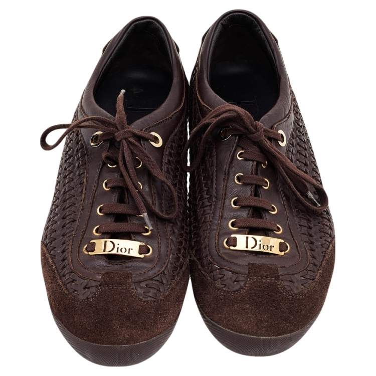 Pre Owned Dior Brown Woven Leather and Suede Low Top Sneakers Size 38
