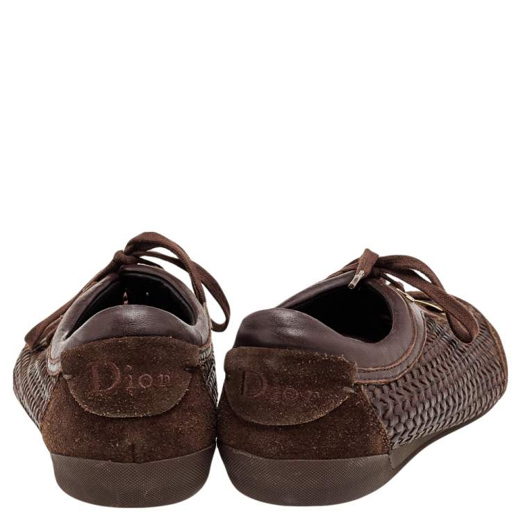 Pre Owned Dior Brown Woven Leather and Suede Low Top Sneakers Size 38