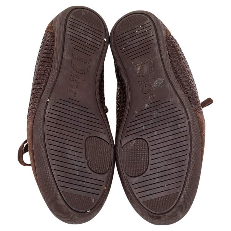 Pre Owned Dior Brown Woven Leather and Suede Low Top Sneakers Size 38