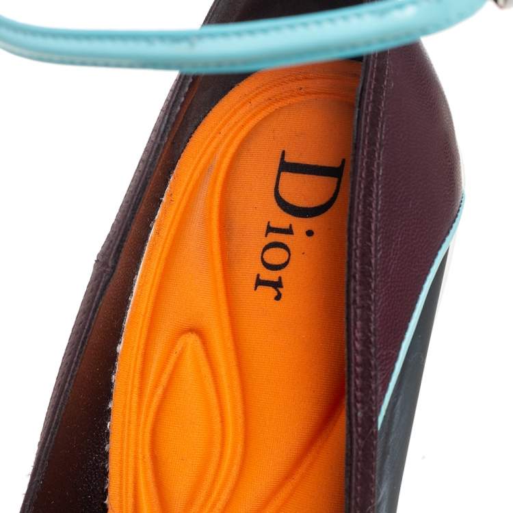 Pre Owned Dior Multicolor Mesh And Leather Pointed Toe Ankle Strap Pumps Size 37