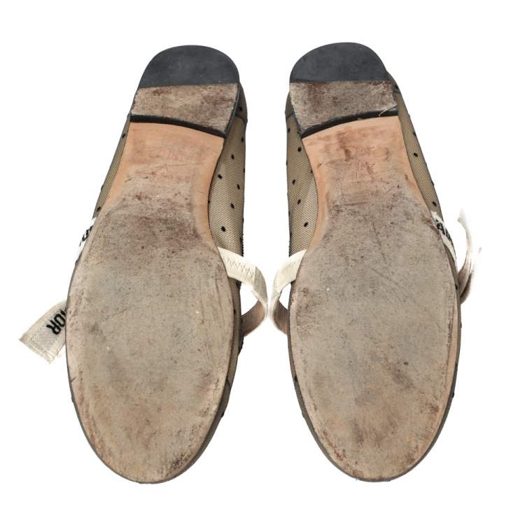 Pre Owned Dior Black Mesh And Canvas D Mary Jane Flats Size 37