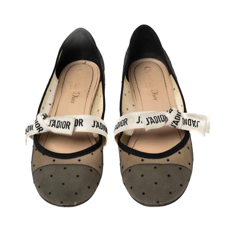 Pre Owned Dior Black Mesh And Canvas D Mary Jane Flats Size 37