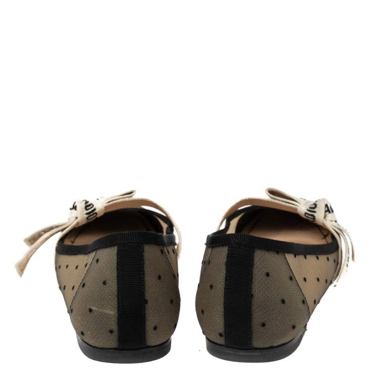 Pre Owned Dior Black Mesh And Canvas D Mary Jane Flats Size 37