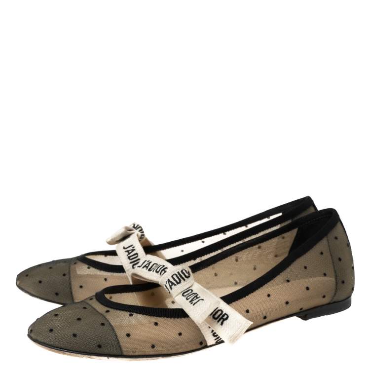 Pre Owned Dior Black Mesh And Canvas D Mary Jane Flats Size 37
