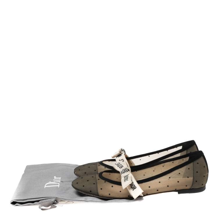 Pre Owned Dior Black Mesh And Canvas D Mary Jane Flats Size 37