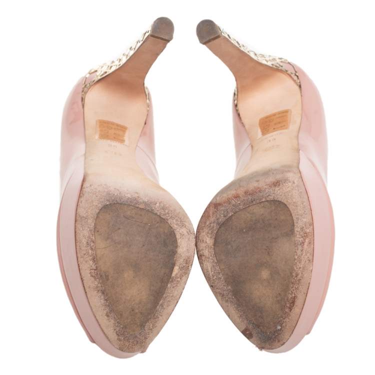 Pre Owned Dior Blush Pink Patent Leather Peep Toe Cannage Heel Platform Pumps Size 36