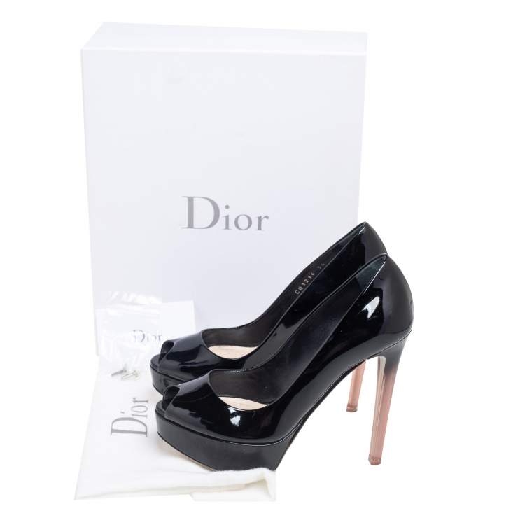 Pre Owned Dior Black Patent Leather Peep Toe Platform Pumps Size 36