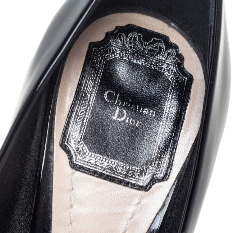 Pre Owned Dior Black Patent Leather Peep Toe Platform Pumps Size 36