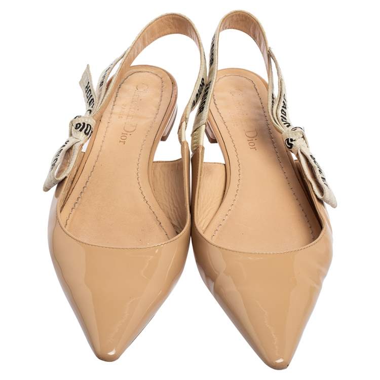 Pre Owned Dior Beige Patent Leather J'Adior Ballerina Slingback Flats Size 37