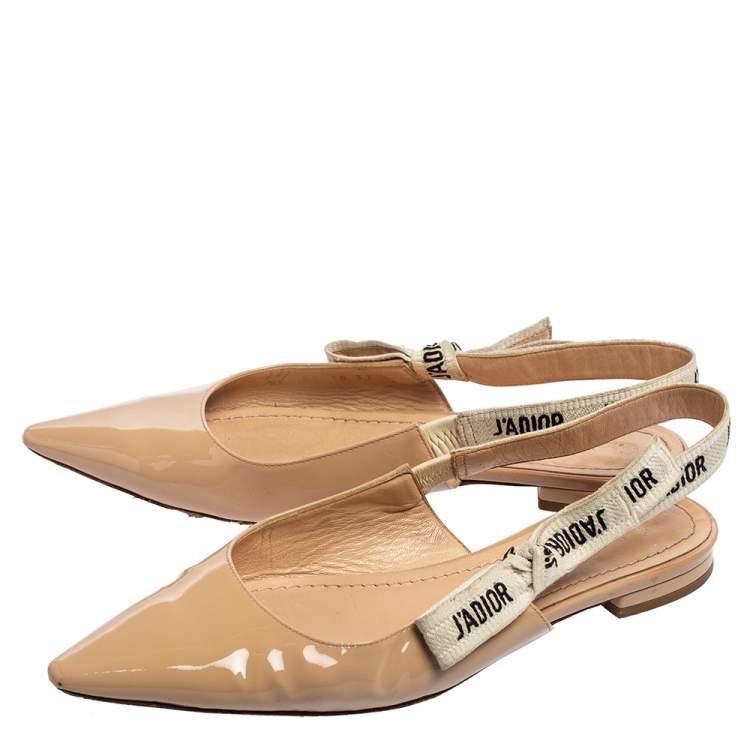 Pre Owned Dior Beige Patent Leather J'Adior Ballerina Slingback Flats Size 37