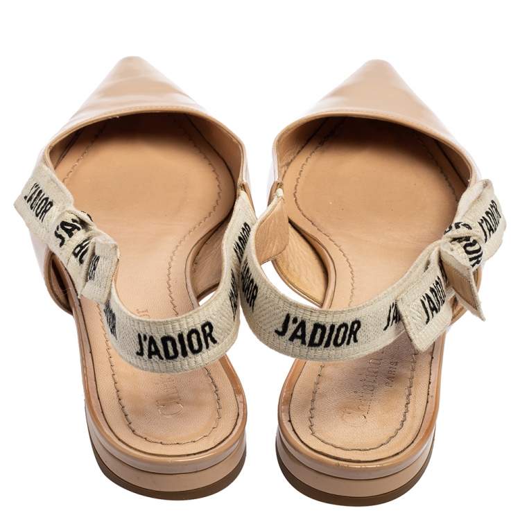 Pre Owned Dior Beige Patent Leather J'Adior Ballerina Slingback Flats Size 37