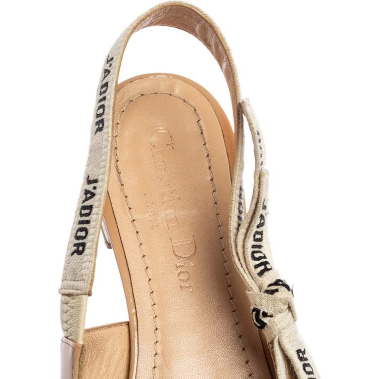 Pre Owned Dior Beige Patent Leather J'Adior Ballerina Slingback Flats Size 37