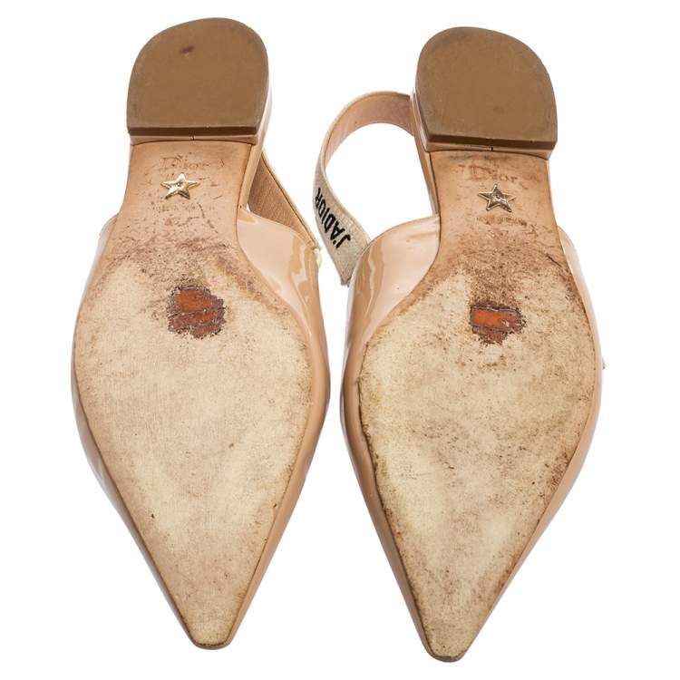 Pre Owned Dior Beige Patent Leather J'Adior Ballerina Slingback Flats Size 37