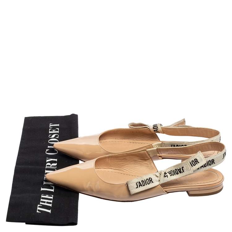 Pre Owned Dior Beige Patent Leather J'Adior Ballerina Slingback Flats Size 37