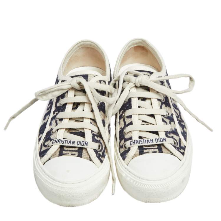 مملوكة مسبقًا Dior Black/White Walk'n'Dior Canvas Sneakers Size 34.5