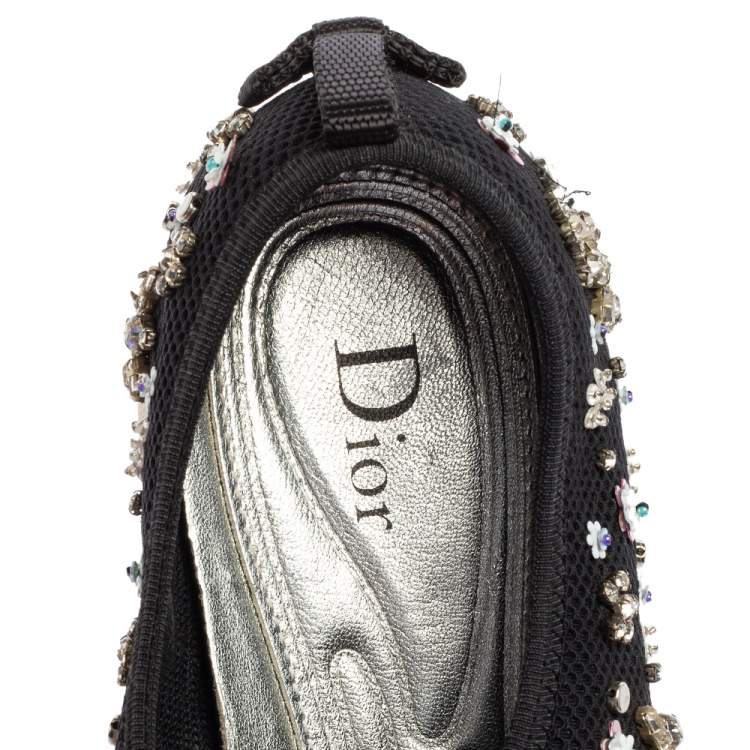 Pre Owned Dior Black Mesh Fusion Crystal Embellished Slip On Sneakers  Size 37