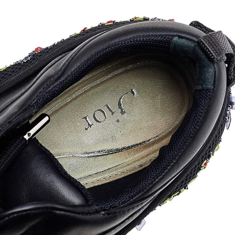 Pre Owned Dior Black Leather And Mesh Embellished Low Top Sneakers Size 40