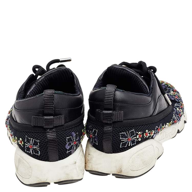 Pre Owned Dior Black Leather And Mesh Embellished Low Top Sneakers Size 40