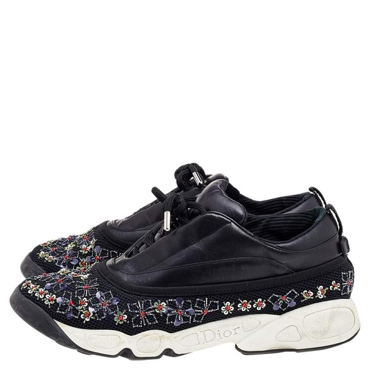 Pre Owned Dior Black Leather And Mesh Embellished Low Top Sneakers Size 40