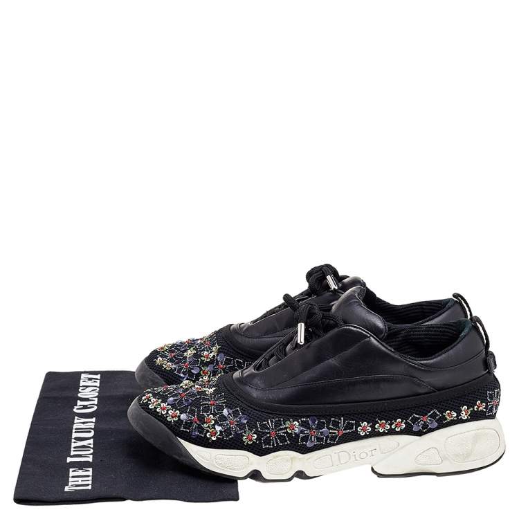 Pre Owned Dior Black Leather And Mesh Embellished Low Top Sneakers Size 40