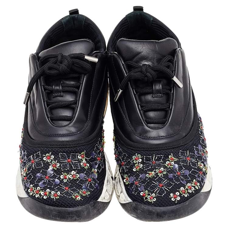 Pre Owned Dior Black Leather And Mesh Embellished Low Top Sneakers Size 40