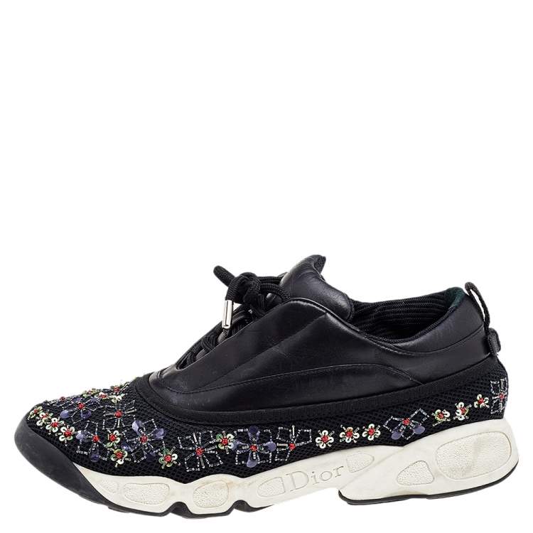Pre Owned Dior Black Leather And Mesh Embellished Low Top Sneakers Size 40
