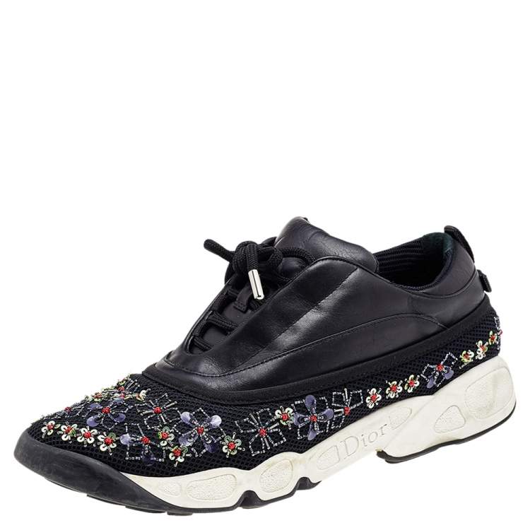 Pre Owned Dior Black Leather And Mesh Embellished Low Top Sneakers Size 40