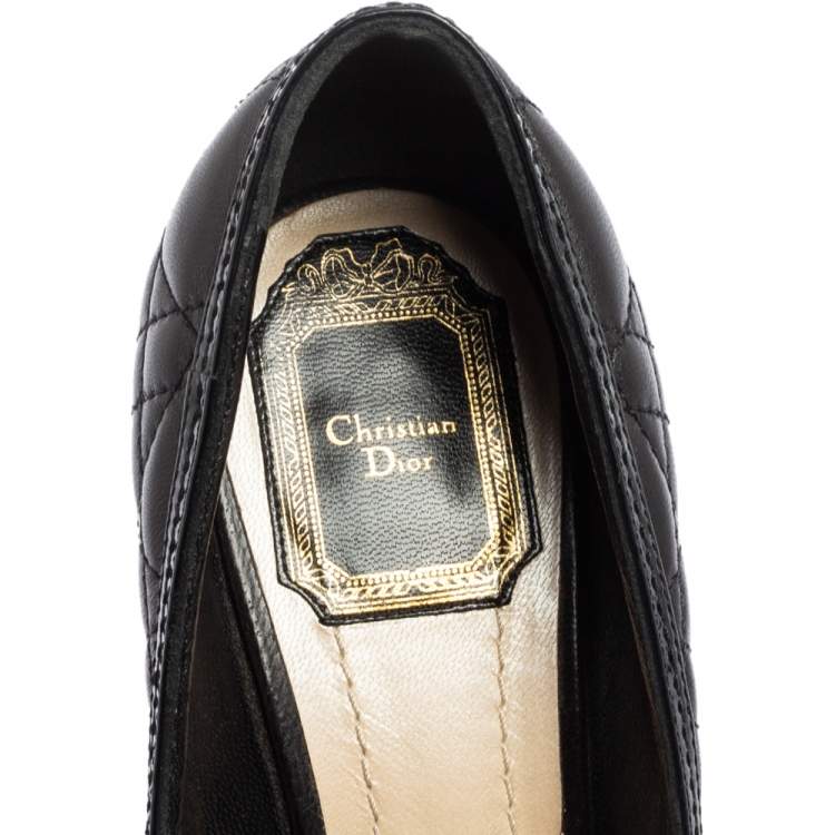 Pre Owned Dior Black Cannage Leather Bow Peep Toe Platform Pumps Size 37