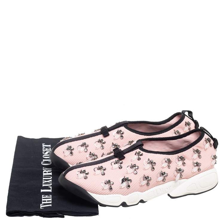 Pre Owned Dior Pink/Black  Mesh Fusion Embellished Sneakers Size 40