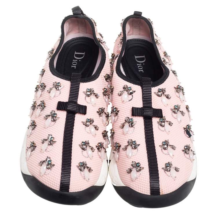 Pre Owned Dior Pink/Black  Mesh Fusion Embellished Sneakers Size 40