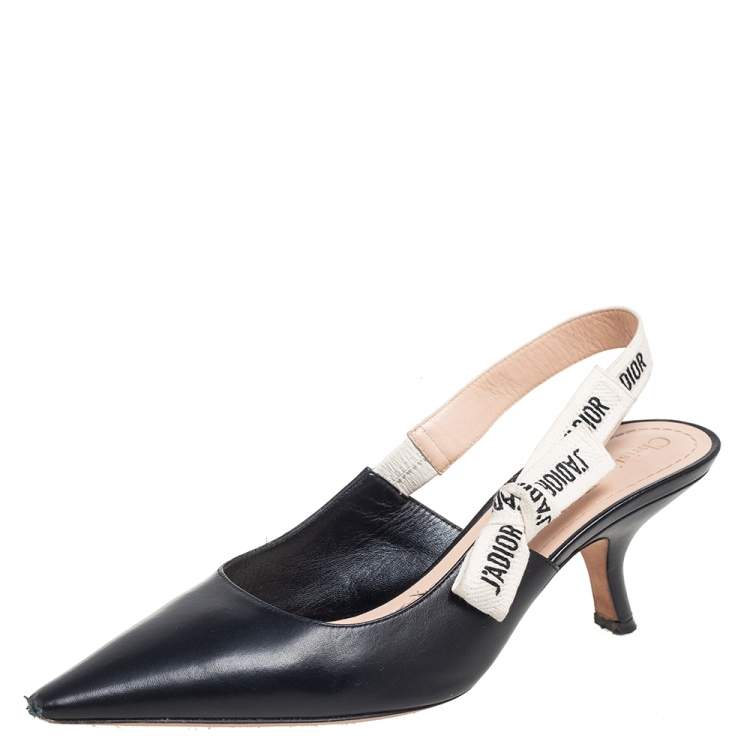 Pre Owned Dior Black Leather J'Adior Pointed-Toe Slingback Sandals Size 41