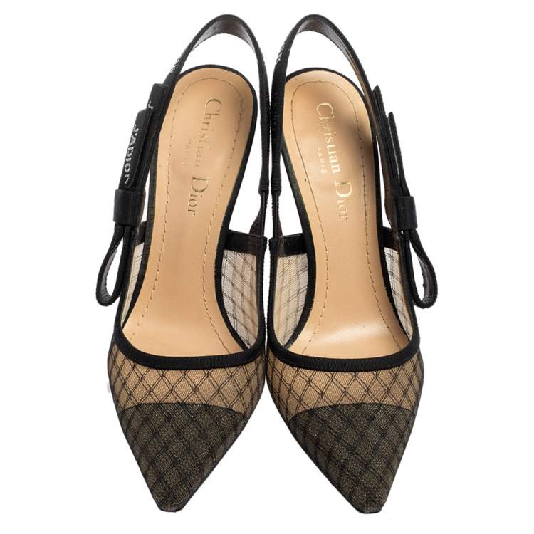 Pre Owned Dior Black/Beige Mesh And Net J'Adior Slingback Pumps Size 36