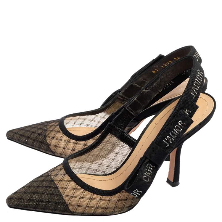Pre Owned Dior Black/Beige Mesh And Net J'Adior Slingback Pumps Size 36