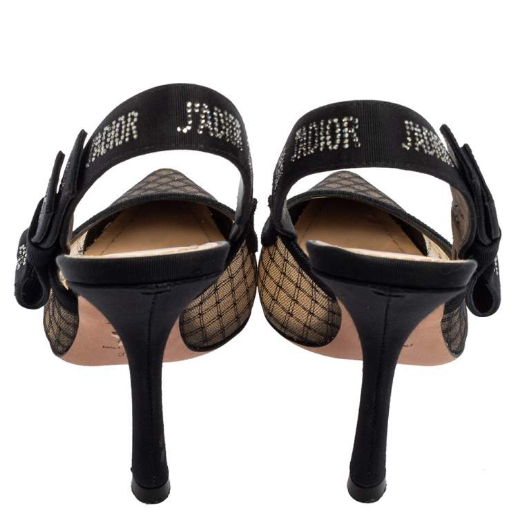 Pre Owned Dior Black/Beige Mesh And Net J'Adior Slingback Pumps Size 36