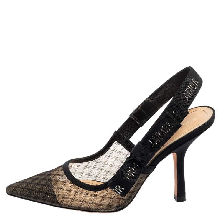 Pre Owned Dior Black/Beige Mesh And Net J'Adior Slingback Pumps Size 36