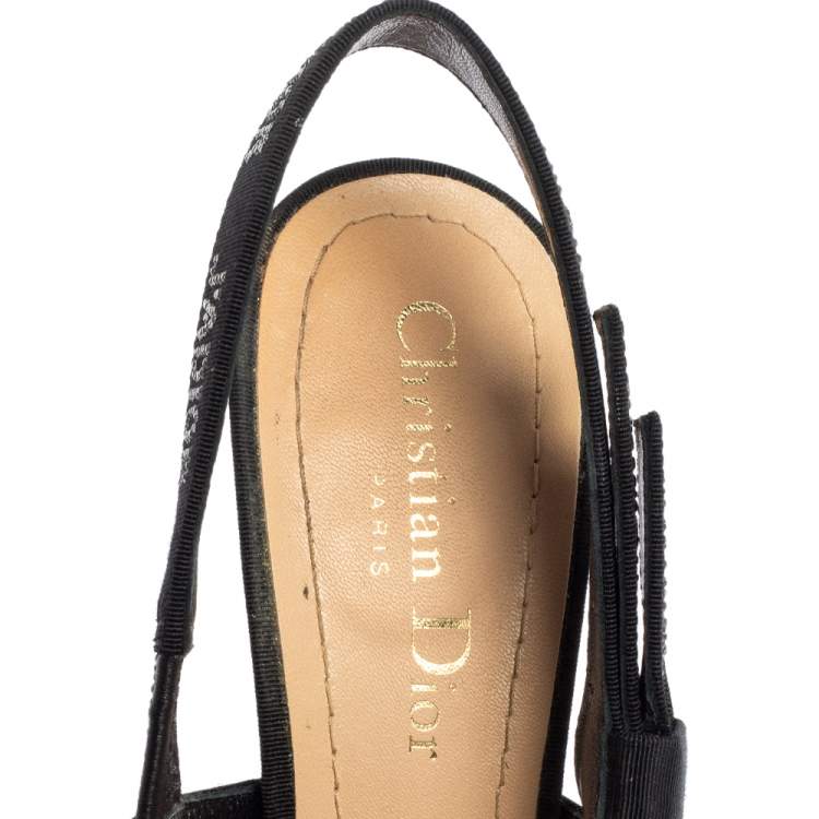 Pre Owned Dior Black/Beige Mesh And Net J'Adior Slingback Pumps Size 36