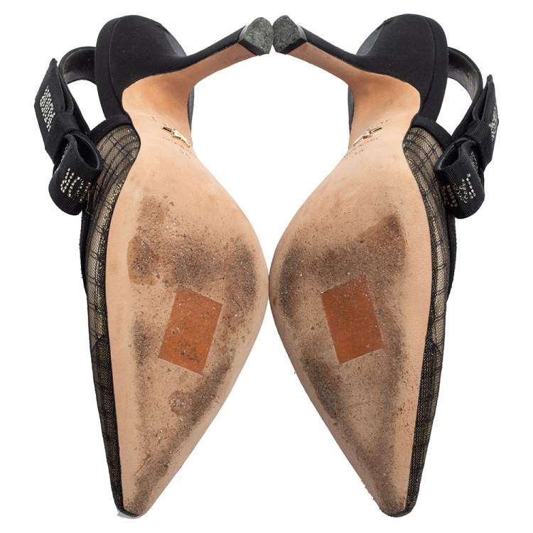 Pre Owned Dior Black/Beige Mesh And Net J'Adior Slingback Pumps Size 36