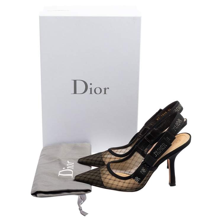 Pre Owned Dior Black/Beige Mesh And Net J'Adior Slingback Pumps Size 36