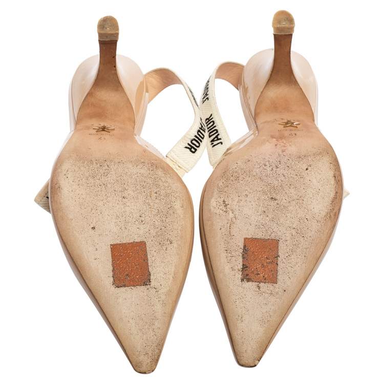 Pre Owned Dior Beige Patent Leather J'Adior Slingback Sandals Size 41