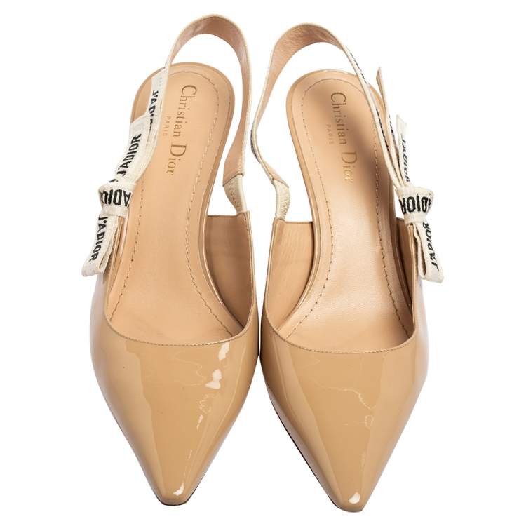 Pre Owned Dior Beige Patent Leather J'Adior Slingback Sandals Size 41