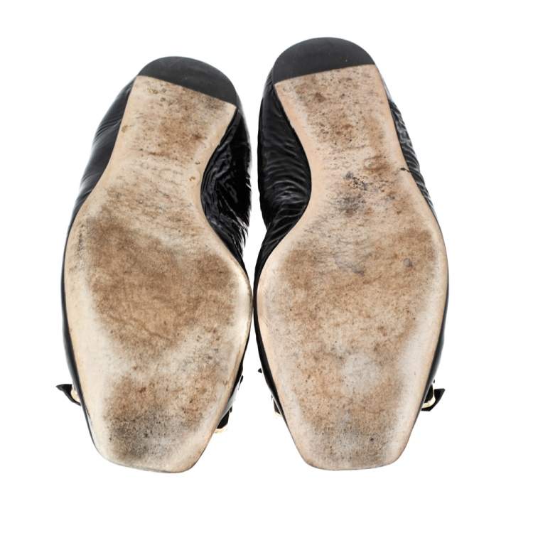 مملوكة مسبقًا Dior Black Patent Leather Scrunch Ballet Flats Size 37