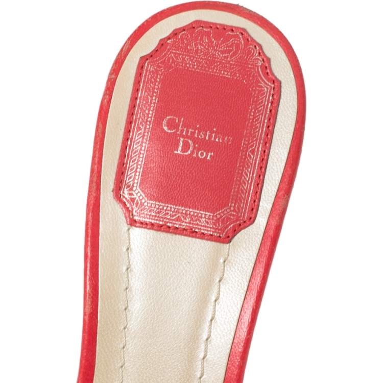 Pre Owned Dior Red Quilted Leather Bow Chain Detail Open Toe Sandals Size 37