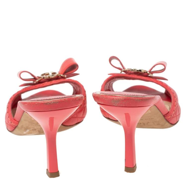 Pre Owned Dior Red Quilted Leather Bow Chain Detail Open Toe Sandals Size 37