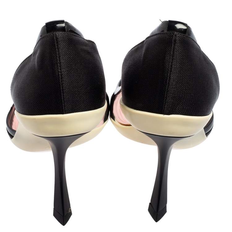 Pre Owned Dior Black Fabric and Patent Leather Pointed-Toe Pumps Size 37