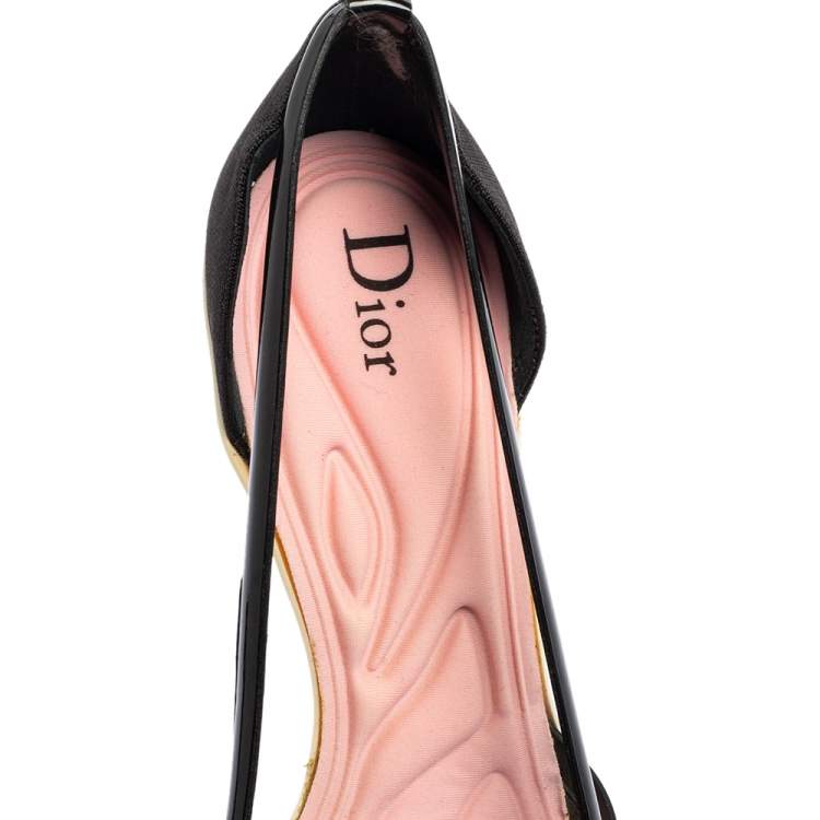 Pre Owned Dior Black Fabric and Patent Leather Pointed-Toe Pumps Size 37