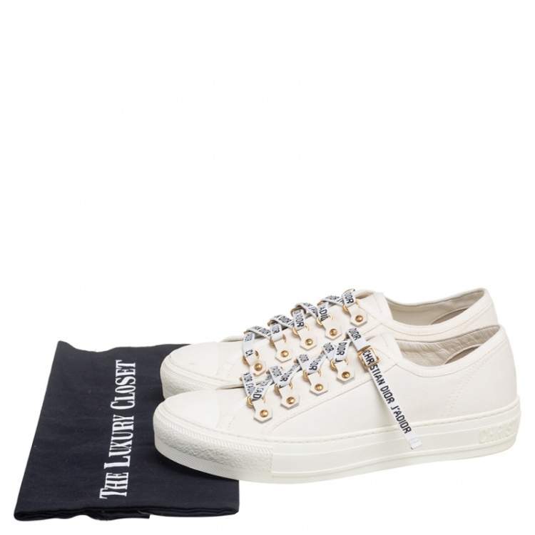 Pre Owned Dior 0ff-White Canvas and Leather Walk'n'Dior Low-Top Sneakers Size 38.5