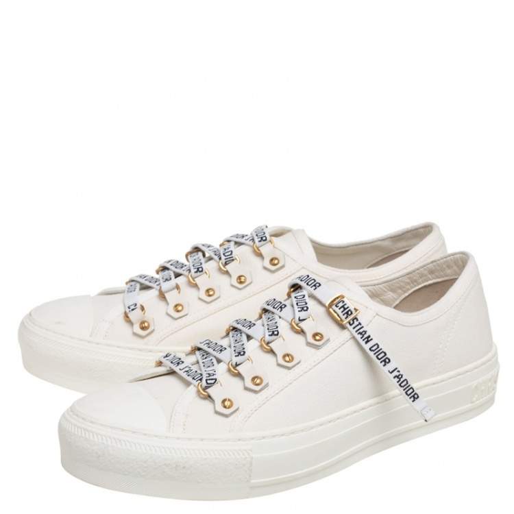 Pre Owned Dior 0ff-White Canvas and Leather Walk'n'Dior Low-Top Sneakers Size 38.5