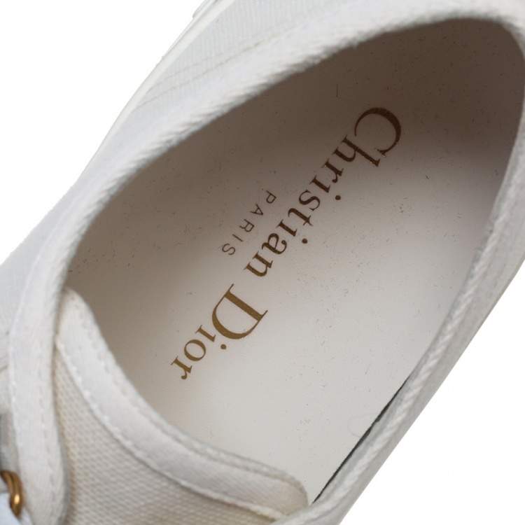 Pre Owned Dior 0ff-White Canvas and Leather Walk'n'Dior Low-Top Sneakers Size 38.5
