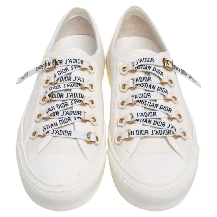 Pre Owned Dior 0ff-White Canvas and Leather Walk'n'Dior Low-Top Sneakers Size 38.5