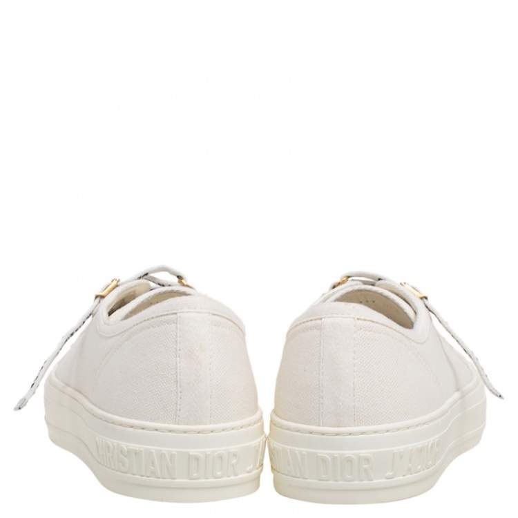 Pre Owned Dior 0ff-White Canvas and Leather Walk'n'Dior Low-Top Sneakers Size 38.5